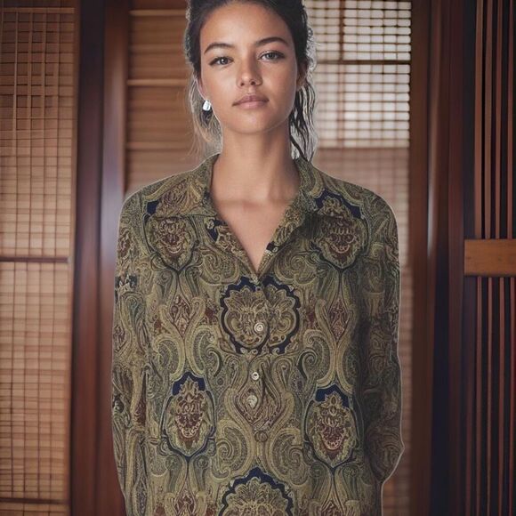 Vtg 80s/90s Haberdashery Paisley Button Down Shirt Blouse Sz XS/S/M - Picture 1 of 7